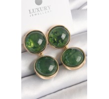 Pirinç Gold Renk Sallantı Yeşil Mineli Daire Model Kadın Küpe - TJ-BKP10050