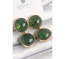Pirinç Gold Renk Sallantı Yeşil Mineli Daire Model Kadın Küpe - TJ-BKP10050