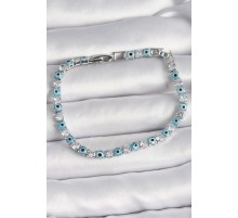 Pirinç Gümüş Renk Su Yolu Zirkon Taşlı Nazar Boncuklu Kadın Bileklik - TJ-BB6647