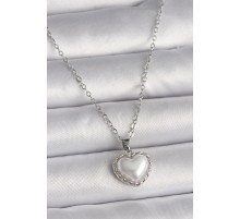 316L Çelik Gümüş Renk Zincir 3D İnci Kalp Model Kadın Kolye - TJ-BKO9712