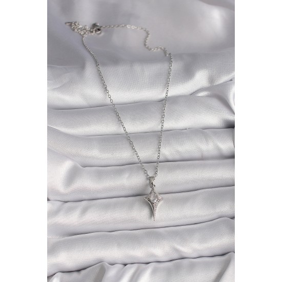 316L Çelik Gümüş Renk Zincir Zirkon Taşlı Kuzey Yıldızı Model Kadın Kolye - TJ-BKO9714