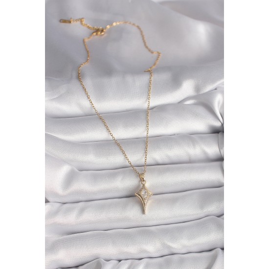 316L Çelik Gold Renk Zincir Zirkon Taşlı Kuzey Yıldızı Model Kadın Kolye - TJ-BKO9715