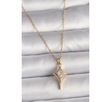 316L Çelik Gold Renk Zincir Zirkon Taşlı Kuzey Yıldızı Model Kadın Kolye - TJ-BKO9715