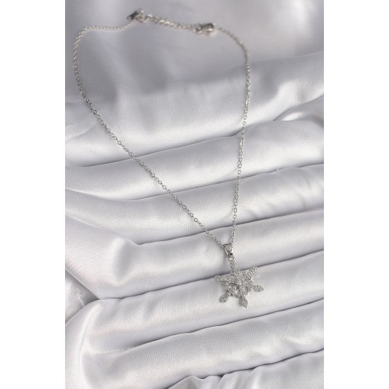 316L Çelik Gümüş Renk Zincir Zirkon Taşlı Kar Tanesi Model Kadın Kolye - TJ-BKO9716