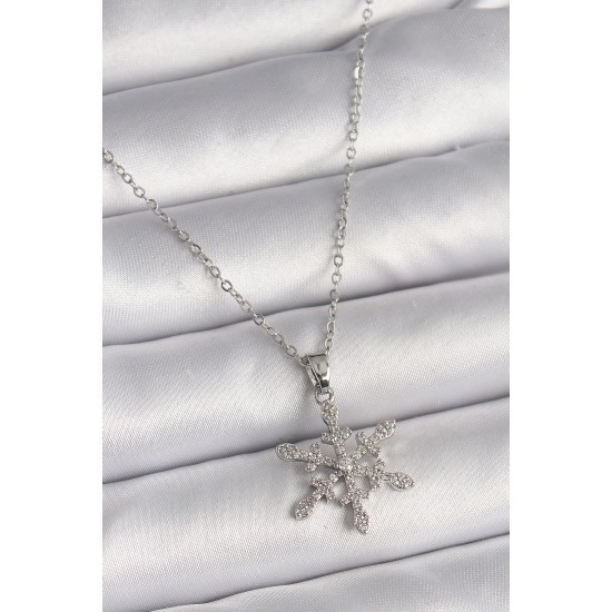 316L Çelik Gümüş Renk Zincir Zirkon Taşlı Kar Tanesi Model Kadın Kolye - TJ-BKO9716