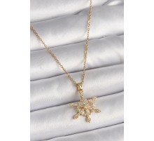316L Çelik Gold Renk Zincir Zirkon Taşlı Kar Tanesi Model Kadın Kolye - TJ-BKO9717