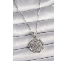 316L Çelik Gümüş Renk Zincir Zirkon Taşlı Lotus Model Kadın Kolye - TJ-BKO9731