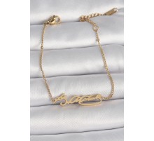 316L Çelik Gold Renk Atatürk İmza Model Kadın Bileklik - TJ-BB6659