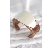 Kahverengi Mermer Desen Akrilik Plastik Gümüş Oval Plaka Model Vintage Kadın Bilezik - TJ-BB6674