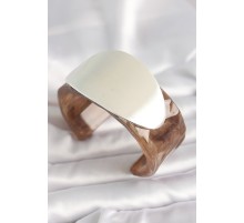 Kahverengi Mermer Desen Akrilik Plastik Gümüş Oval Plaka Model Vintage Kadın Bilezik - TJ-BB6674