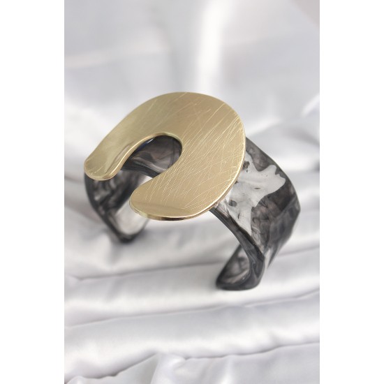 Siyah Mermer Desen Akrilik Plastik Gold Nal Model Plaka Vintage Kadın Bilezik - TJ-BB6677