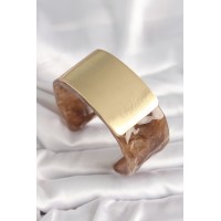 Kahverengi Mermer Desen Akrilik Platik Gold Dikdörtgen Plaka Model Vintage Kadın Bilezik TJ-BB6686