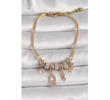 316L Çelik Gold Renk Zincir Sallantı Zirkon Taşlı Messika Figür Yıldız Detay Kadın Bileklik - TJ-BB6696