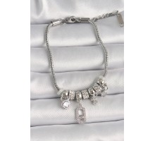 316L Çelik Gümüş Renk Zincir Sallantı Zirkon Taşlı Messika Figür Yıldız Detay Kadın Bileklik - TJ-BB6697