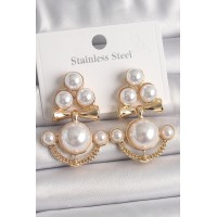 Pirinç Gold Renk İncili Çapa Model Kadın Küpe - TJ-BKP10063