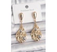 Pirinç Gold Renk Sallantı Damla Model Gümüş Top Detay Kadın Küpe - TJ-BKP10068