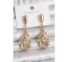 Pirinç Gold Renk Sallantı Damla Model Gümüş Top Detay Kadın Küpe - TJ-BKP10068