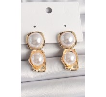 Pirinç Gold Renk İnci Kare Model Kadın Küpe - TJ-BKP10071