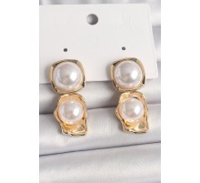 Pirinç Gold Renk İnci Kare Model Kadın Küpe - TJ-BKP10071