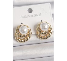 Pirinç Gold Renk İncili Sarmal Burgu Model Kadın Küpe - TJ-BKP10073