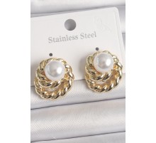 Pirinç Gold Renk İncili Sarmal Burgu Model Kadın Küpe - TJ-BKP10073