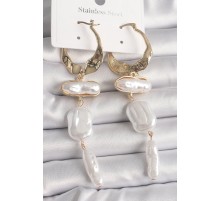 Pirinç Gold Renk Sallantı Ezme İnci Model Kadın Küpe - TJ-BKP10074