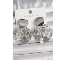 Pirinç Gümüş Renk Sarmal Daire Model Kadın Küpe - TJ-BKP10085