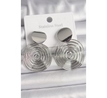 Pirinç Gümüş Renk Sarmal Daire Model Kadın Küpe - TJ-BKP10085
