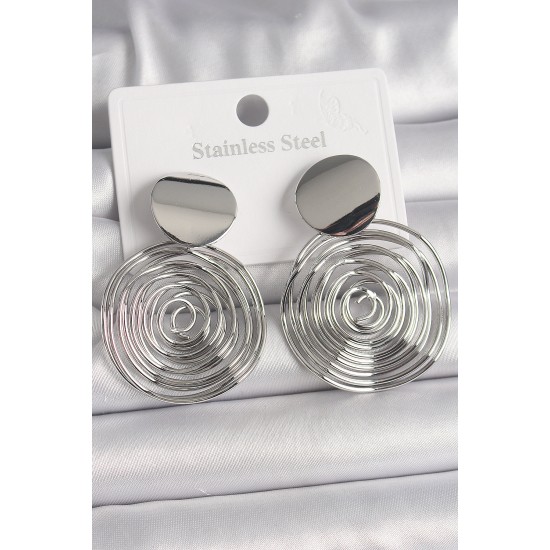 Pirinç Gümüş Renk Sarmal Daire Model Kadın Küpe - TJ-BKP10085