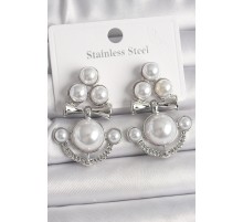 Pirinç Gümüş Renk Sallantı İncili Çapa Model Kadın Küpe - TJ-BKP10086