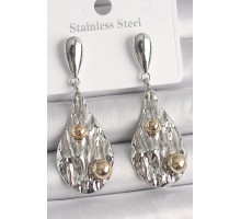 Pirinç Gümüş Renk Sallantı Damla Model Gold Topçuk Detay Kadın Küpe - TJ-BKP10088