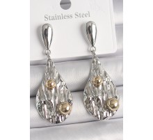 Pirinç Gümüş Renk Sallantı Damla Model Gold Topçuk Detay Kadın Küpe - TJ-BKP10088