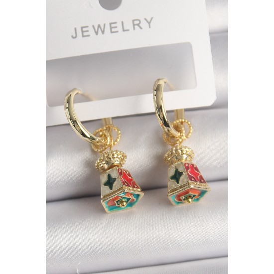 Pirinç Gold Renk Renkli Vintage Çin Emaye Model Kadın Küpe - TJ-BKP10091