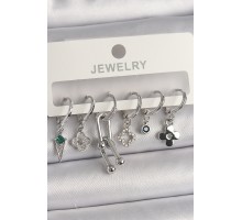 Pirinç Gümüş Renk Zirkon Taşlı Çoklu Figür Kadın Küpe Seti - TJ-BKP10095