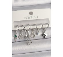 Pirinç Gümüş Renk Zirkon Taşlı Çoklu Figür Kadın Küpe Seti - TJ-BKP10095