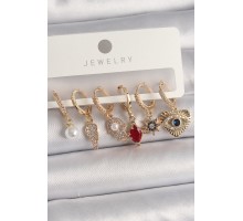 Pirinç Gold Renk Sallantı Zirkon Taşlı Fatma Ana El Figür Kadın Küpe Seti - TJ-BKP10116