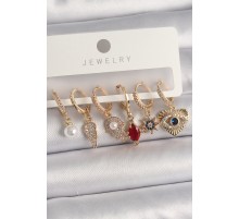 Pirinç Gold Renk Sallantı Zirkon Taşlı Fatma Ana El Figür Kadın Küpe Seti - TJ-BKP10116