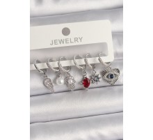 Pirinç Gümüş Renk Sallantı Zirkon Taşlı Fatma Ana El Figür Kadın Küpe Seti - TJ-BKP10117