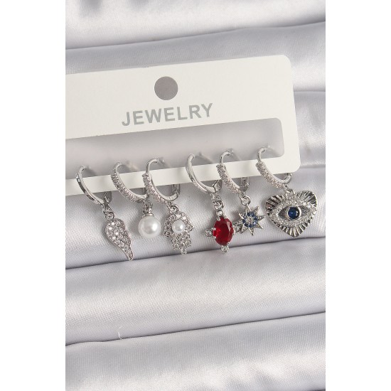 Pirinç Gümüş Renk Sallantı Zirkon Taşlı Fatma Ana El Figür Kadın Küpe Seti - TJ-BKP10117