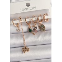 Pirinç Gold Renk Sallantı Zirkon Taşlı Ağaç Figür Kadın Küpe Seti TJ-BKP10118