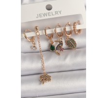 Pirinç Gold Renk Sallantı Zirkon Taşlı Ağaç Figür Kadın Küpe Seti - TJ-BKP10118