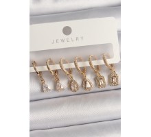 Pirinç Gold Renk Sallantı Zirkon Taşı Damla Model Kadın Küpe Seti - TJ-BKP10120