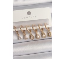 Pirinç Gold Renk Sallantı Zirkon Taşı Damla Model Kadın Küpe Seti - TJ-BKP10120