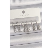 Pirinç Gümüş Renk Sallantı Zirkon Taşlı Damla Model Kadın Küpe Seti - TJ-BKP10121