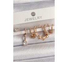 Pirinç Gold Renk Sallantı Zirkon Taşlı Halka Model Damla Zirkon Taş Detay Çoklu Kadın Küpe Seti - TJ-BKP10124