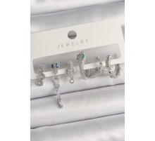 Pirinç Gümüş Renk Sallantı Zirkon Taşlı Yılan Model Kadın Küpe Seti - TJ-BKP10133