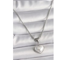 316L Çelik Gümüş Renk Zincir 3D Kalp Model Kadın Kolye - TJ-BKO9771