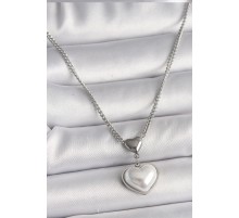 316L Çelik Gümüş Renk Zincir 3D Kalp Model Kadın Kolye - TJ-BKO9771