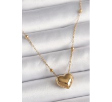 316L Çelik Gold Renk Topçuk Detaylı Zincir Kalp Model Kadın Kolye - TJ-BKO9772