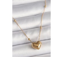 316L Çelik Gold Renk Topçuk Detaylı Zincir Kalp Model Kadın Kolye - TJ-BKO9772